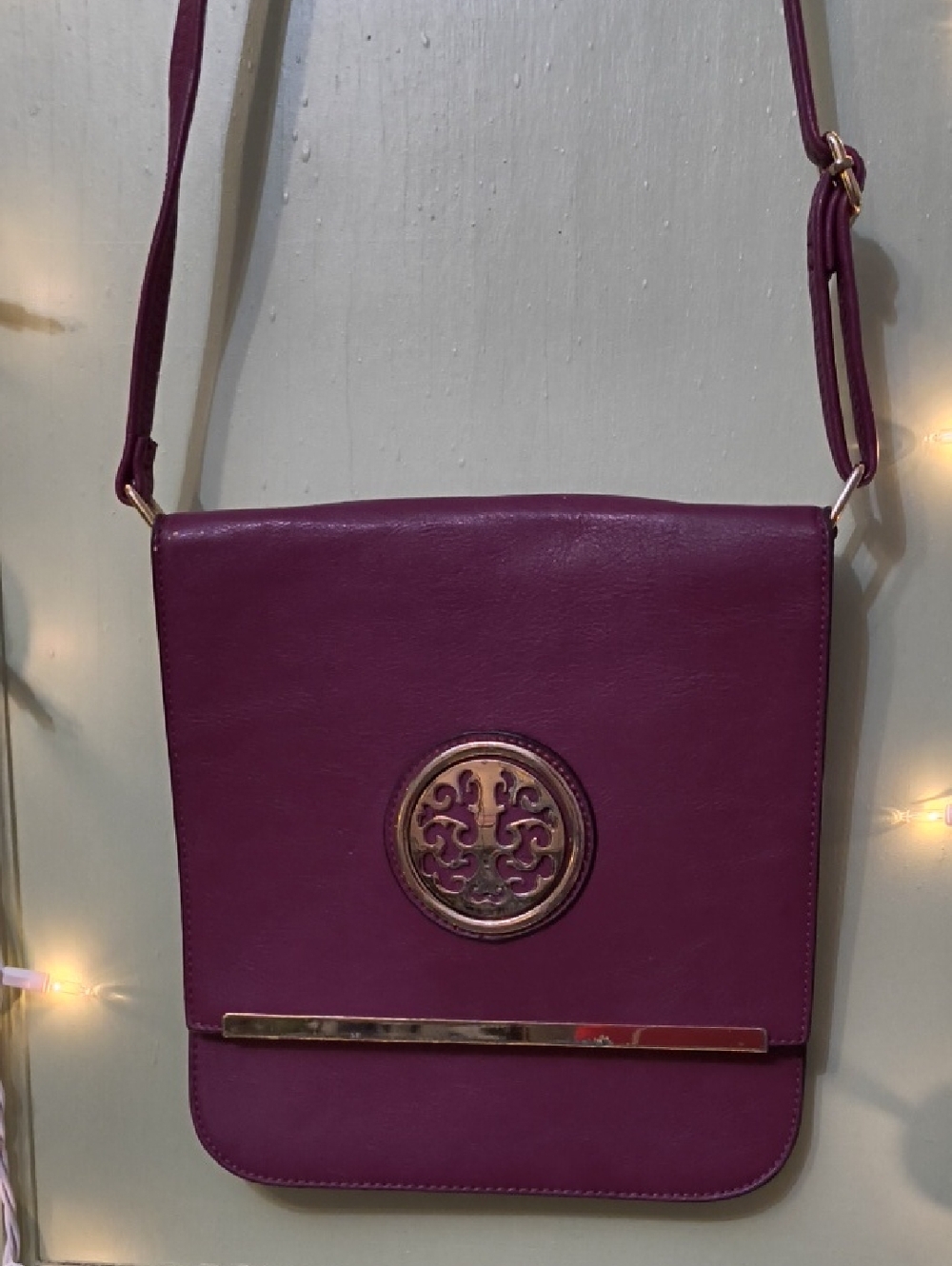 Women's Cross Body Accordion Envelope Magenta Gold Purse Bag